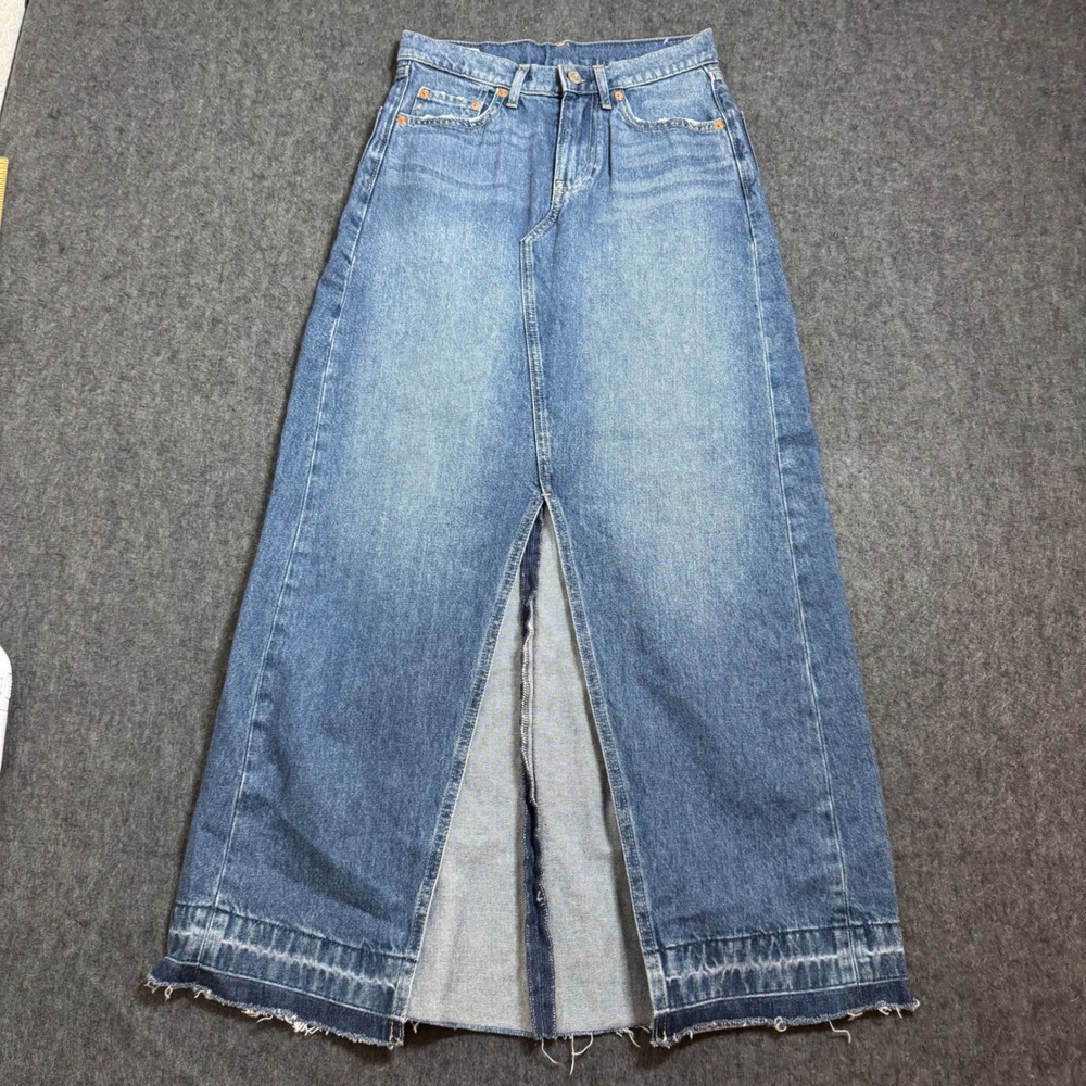 Gap 1969 Denim Maxi Skirt High Waisted Raw Hem Medium Wash Blue Size 25 0 NWOT